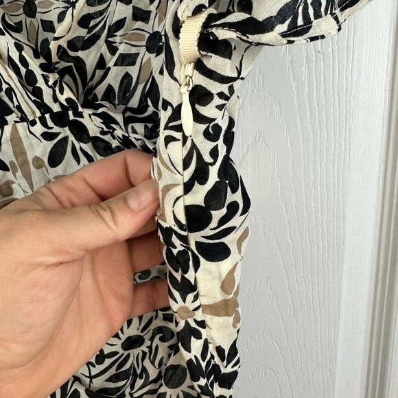 ODILE Anthropologie Sz 2 Blouse Top Black Beige Floral Front Tie Workwear Shirt - Picture 6 of 8